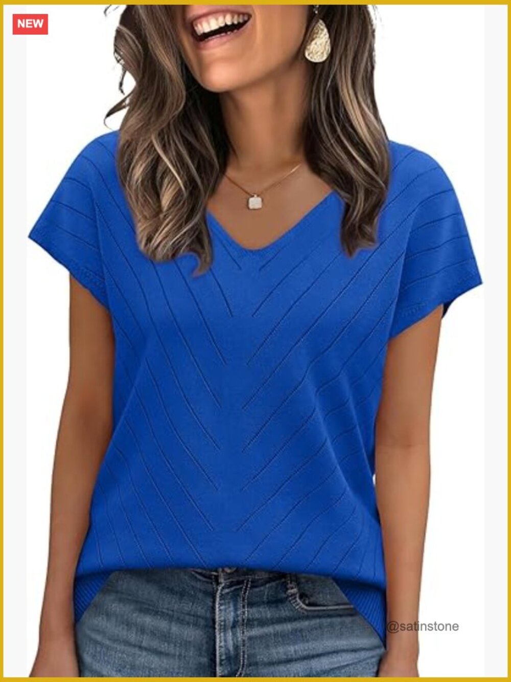 Cap Sleeve V-Neck Knit Pullover Sweater Lightweight Summer